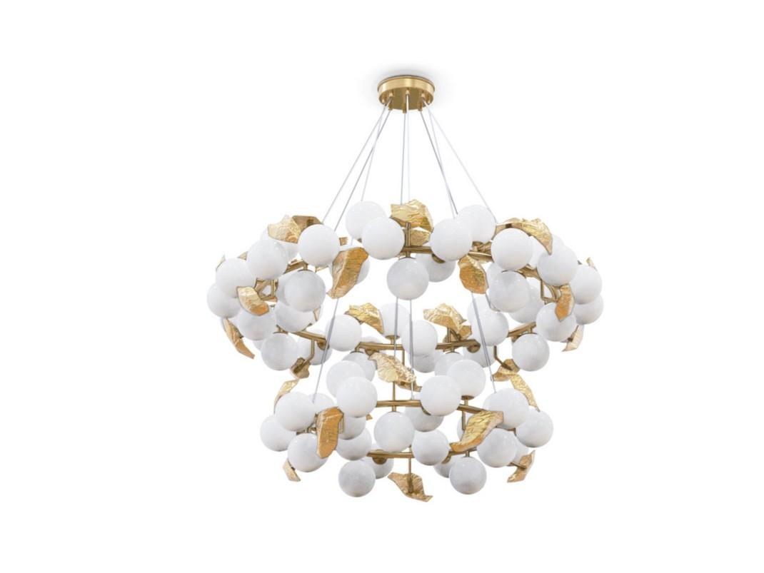 HERA ROUND Brass and frosted glass pendant lamp