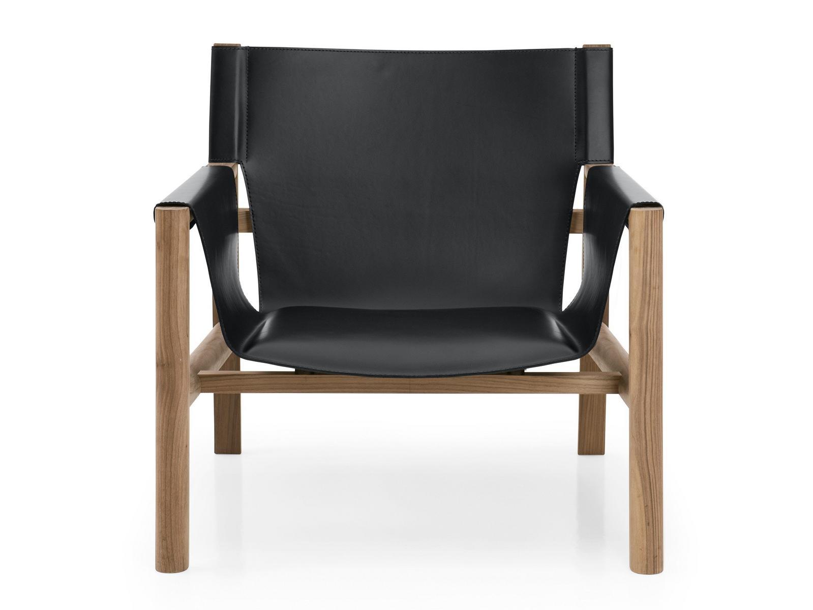 PABLO Tanned leather armchair with armrests