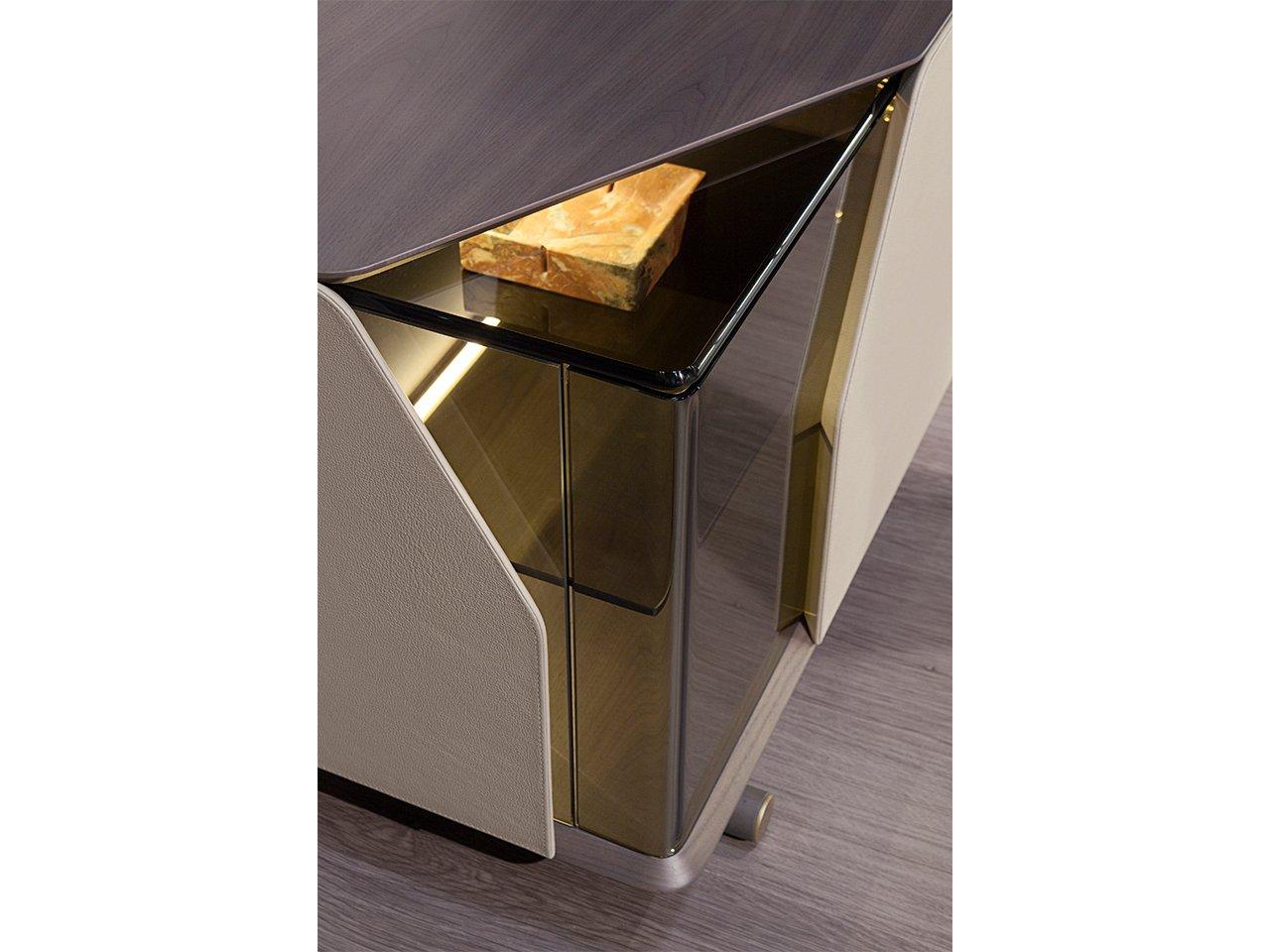 VINE Wooden TV cabinet with leather doors and drawers