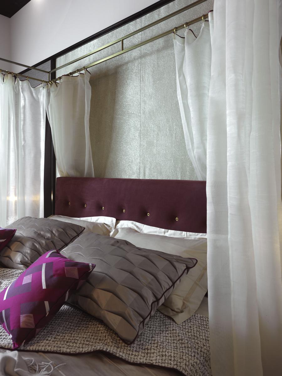 LEVANTE Upholstered nabuk canopy bed with tufted headboard