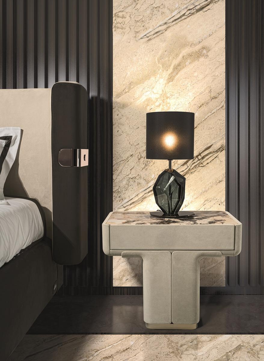 DO Rectangular leather bedside table with doors