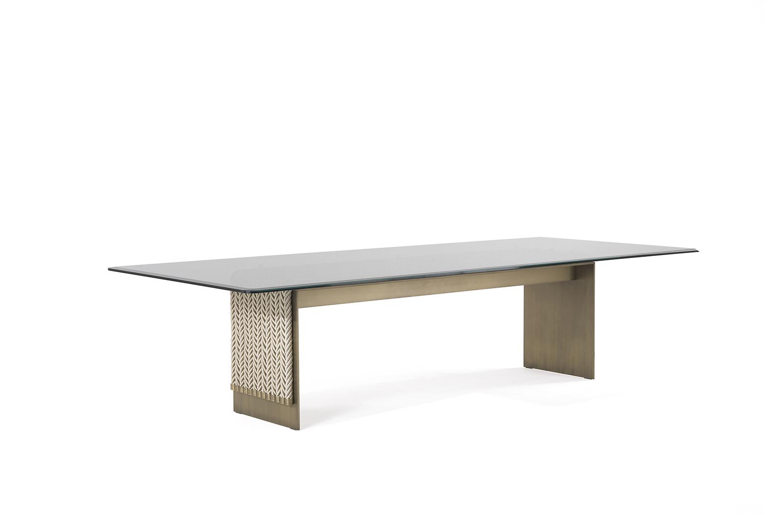 GLASGOW Rectangular brass and glass dining table