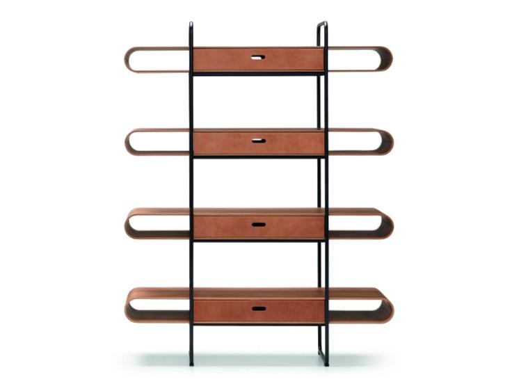 APELLE Open wooden bookcase with drawers