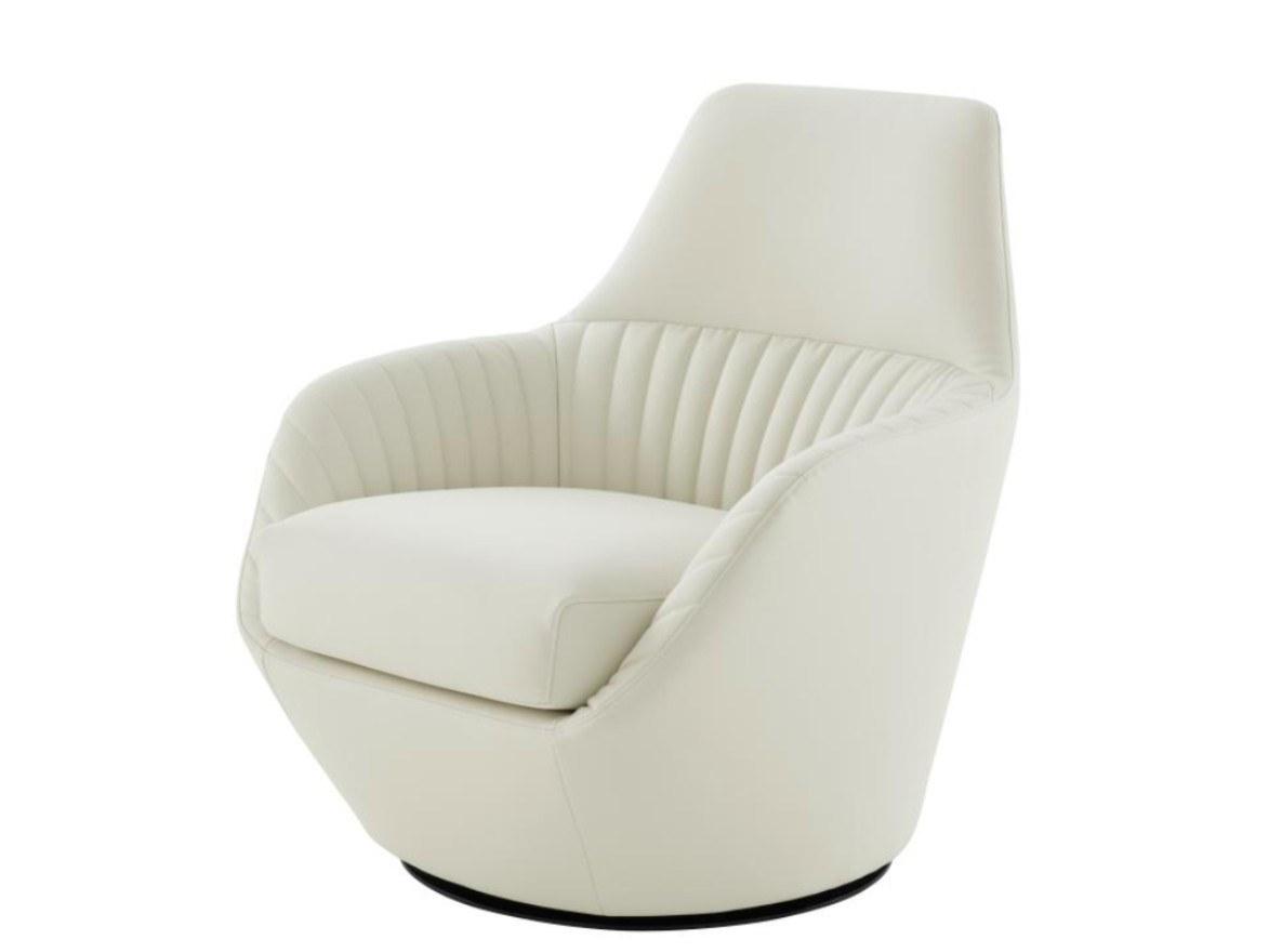 AMÉDÉE Swivel upholstered fabric armchair with armrests