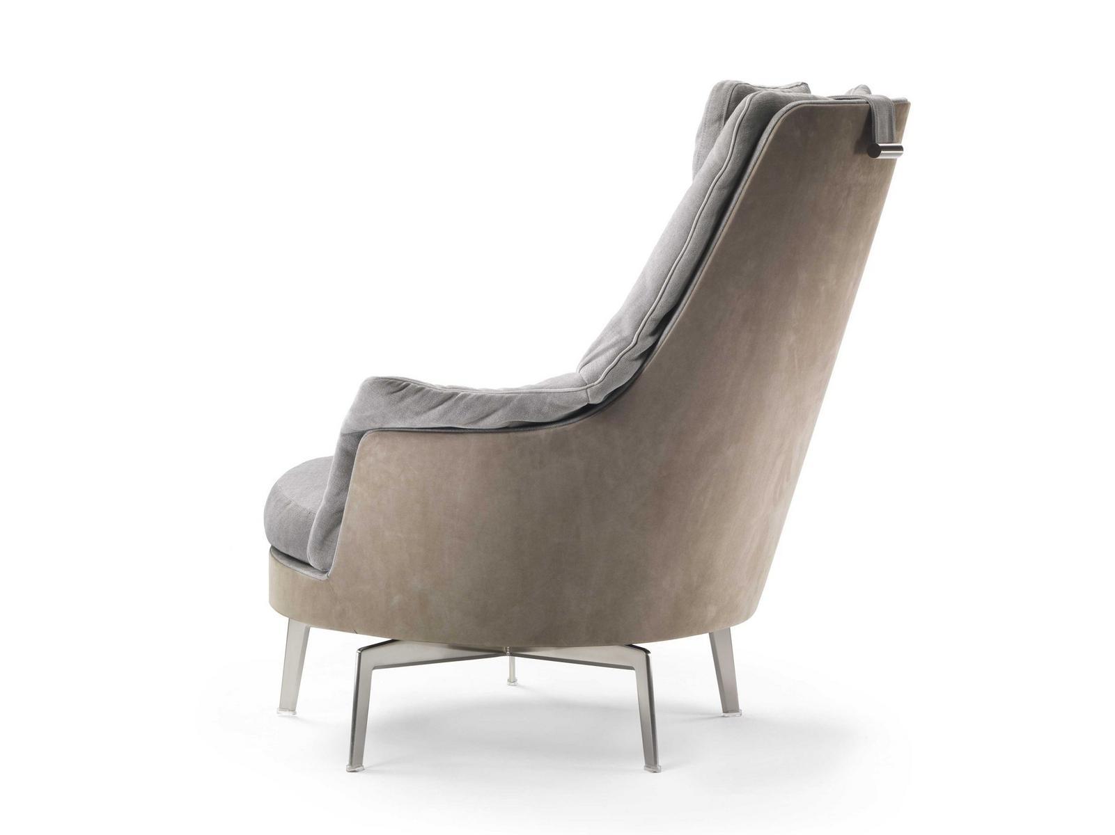 GUSCIOALTO LIGHT Swivel high-back fabric armchair