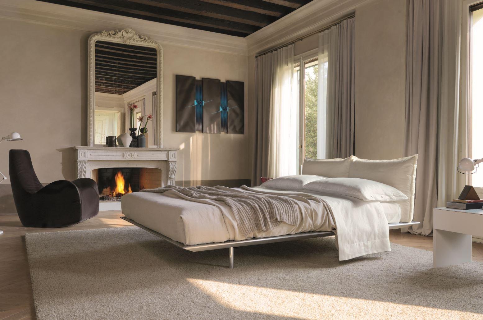 PLATZ Double bed with upholstered headboard