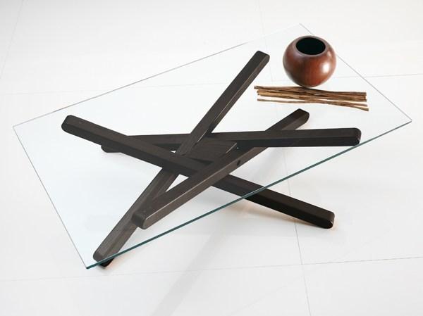 SHANGAI Low wood and glass coffee table