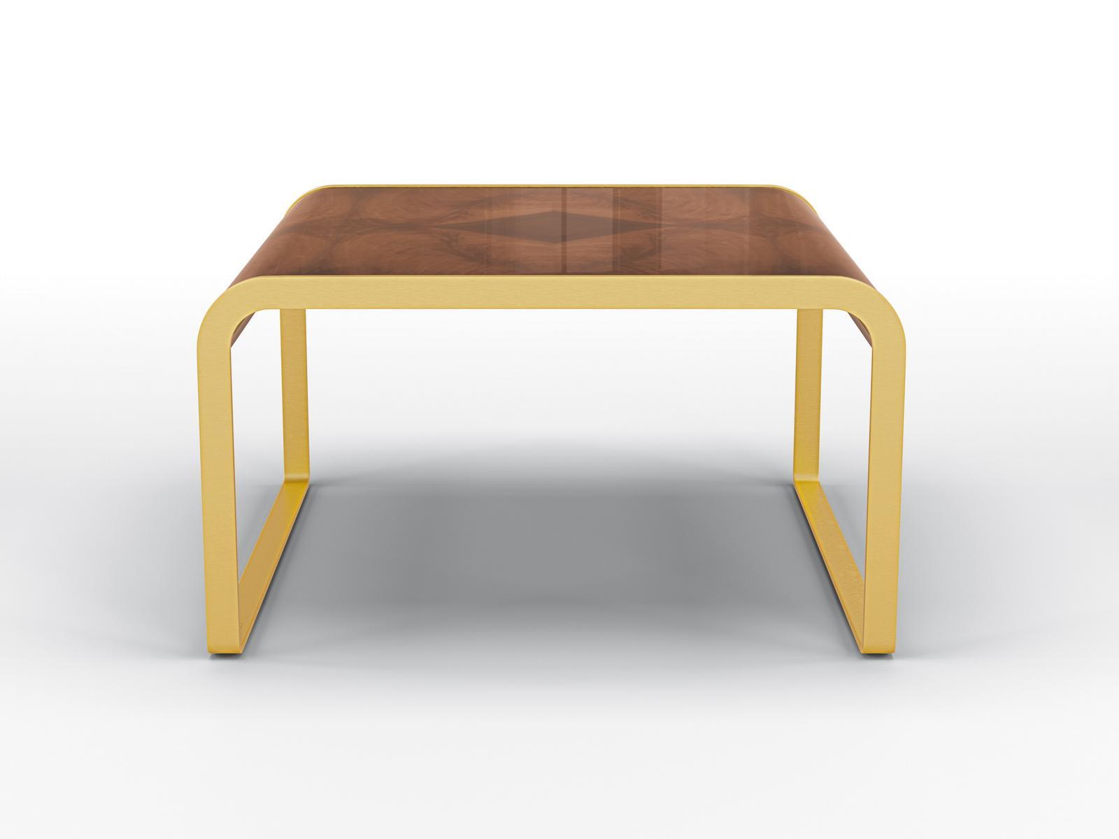 DEA Rectangular side table in walnut and gold satin metal