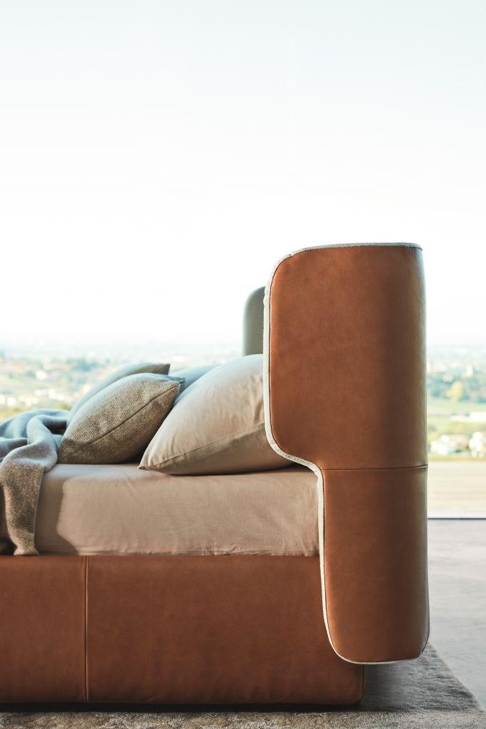 CLAIRE Leather storage bed with upholstered headboard