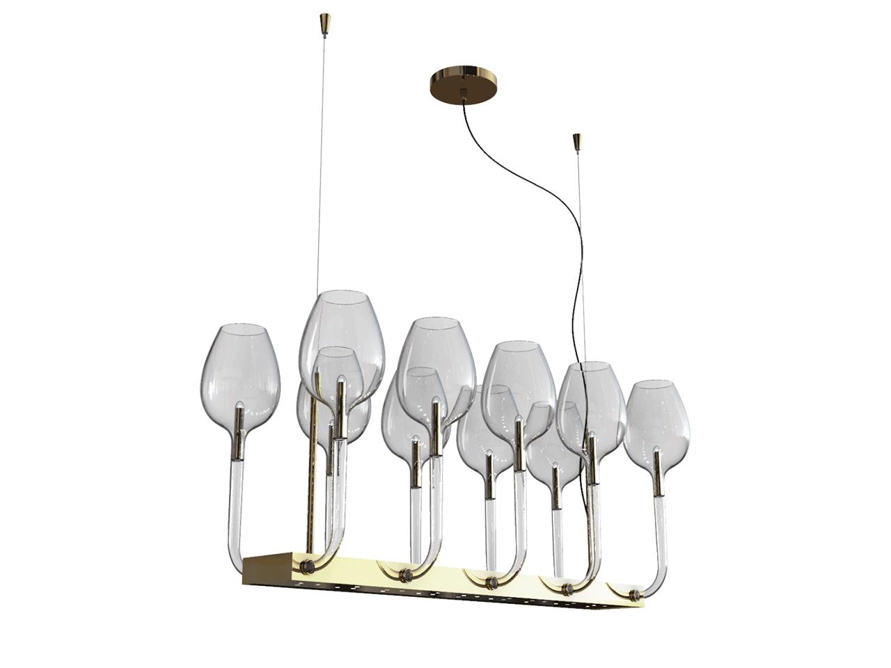 ROSÈ 3050/L10 LED blown glass and metal chandelier
