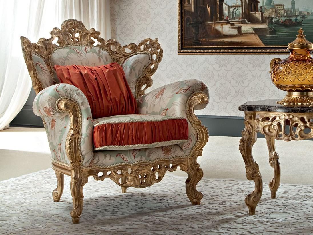 12410 Upholstered wooden armchair with armrests