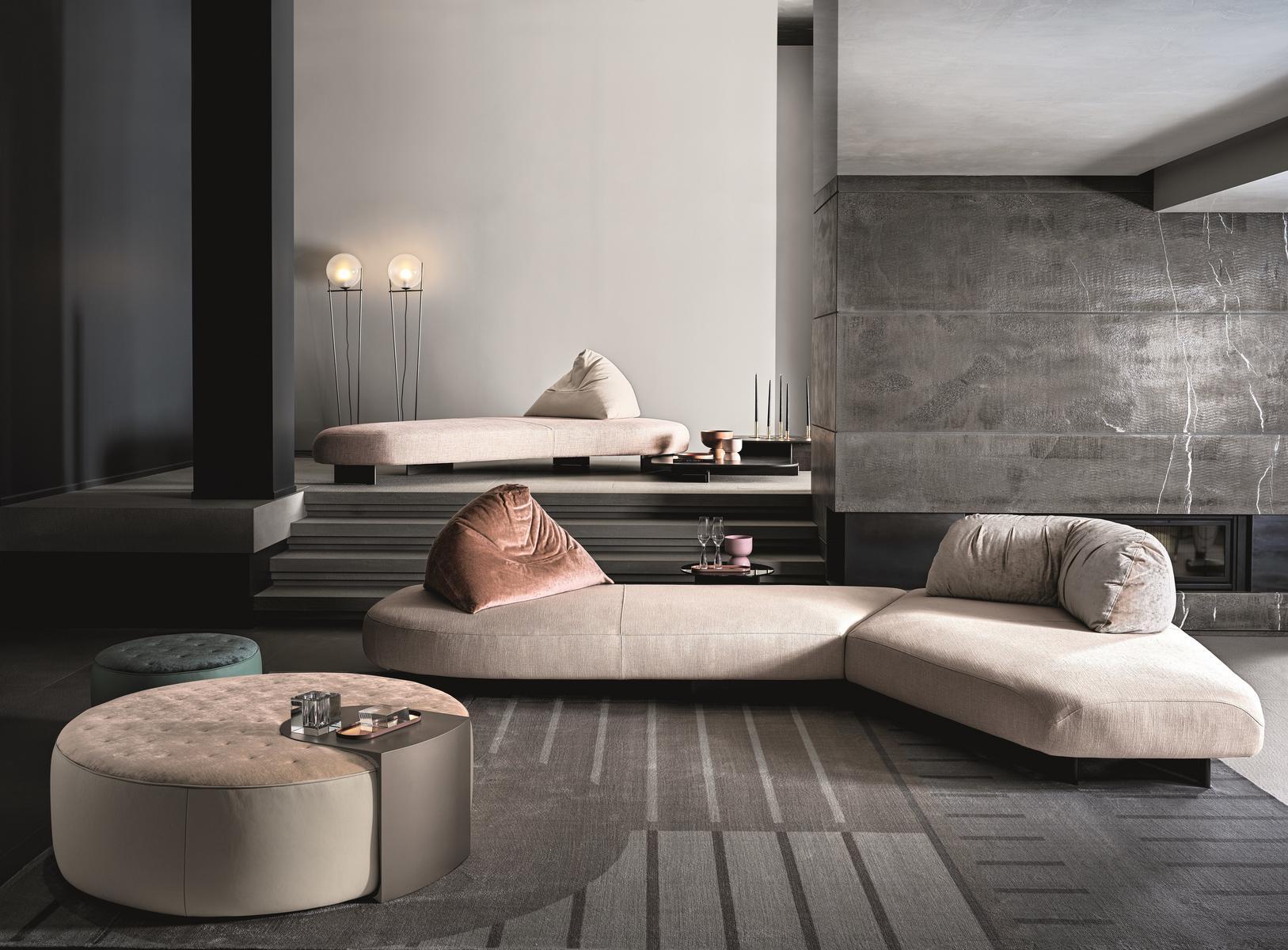 CLIP Tufted upholstered round fabric pouf