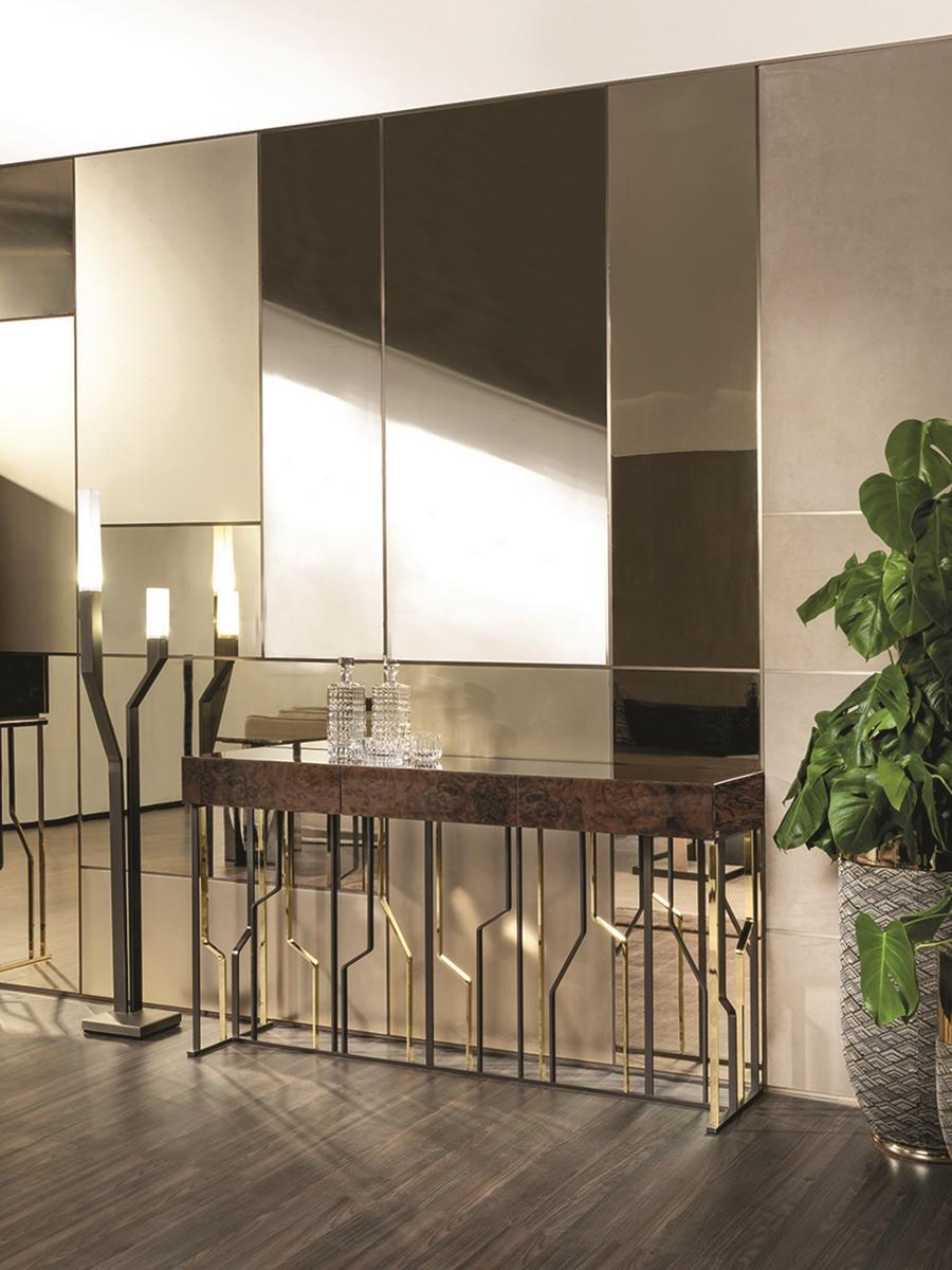 GINZA EVO Rectangular leather console with drawers