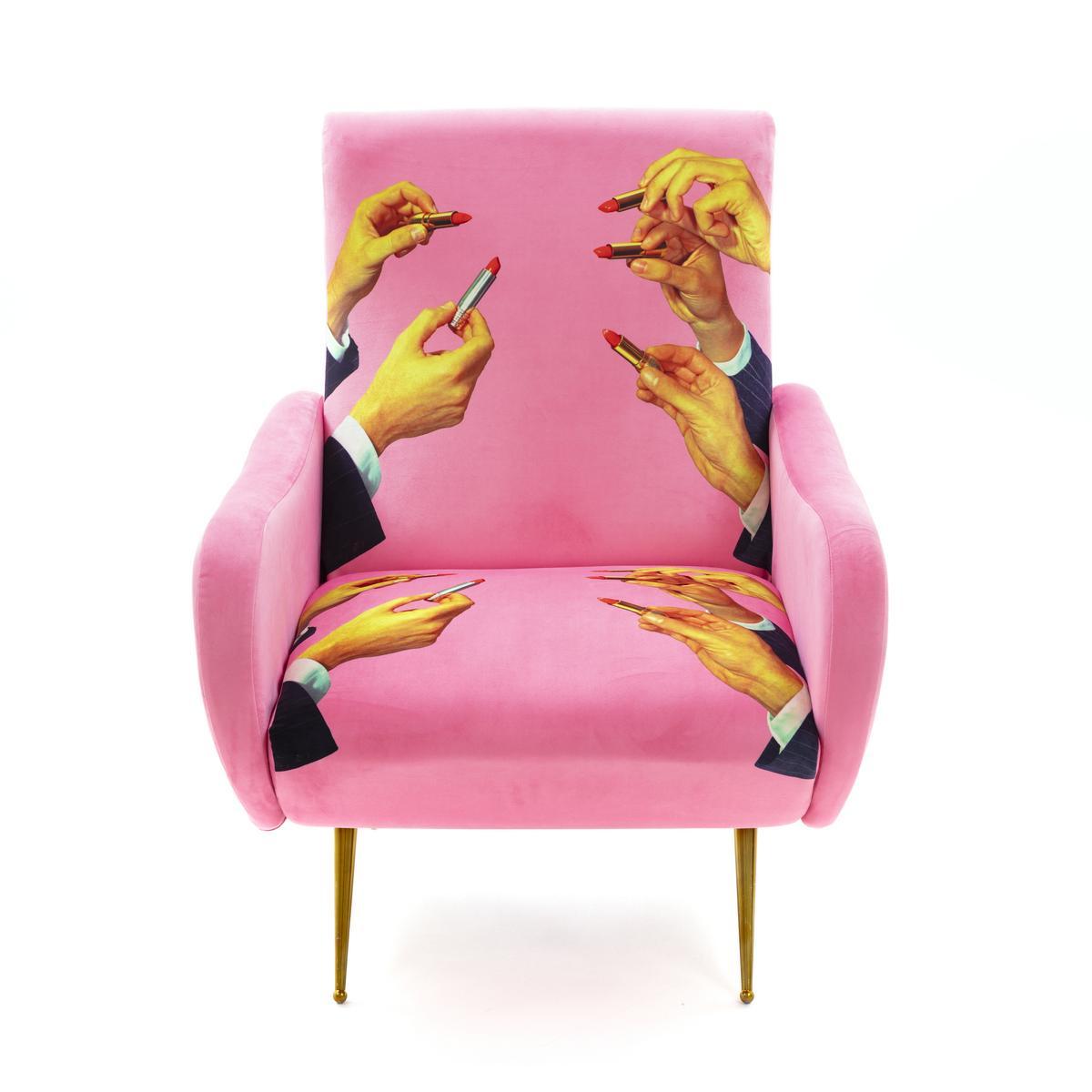 LIPSTICK PINK Fabric armchair with armrests