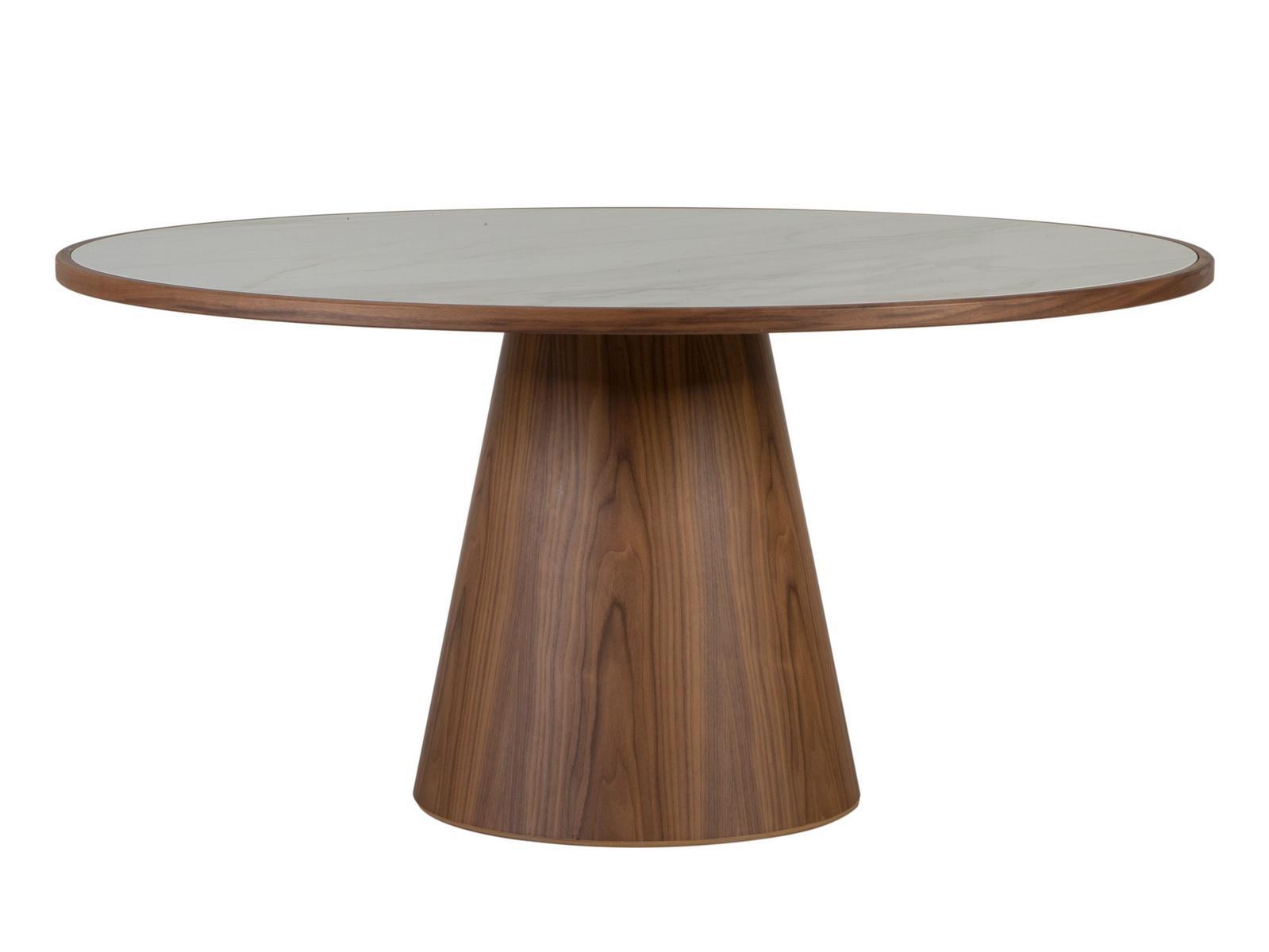 PRIME Round table in walnut and top in porcelain stoneware