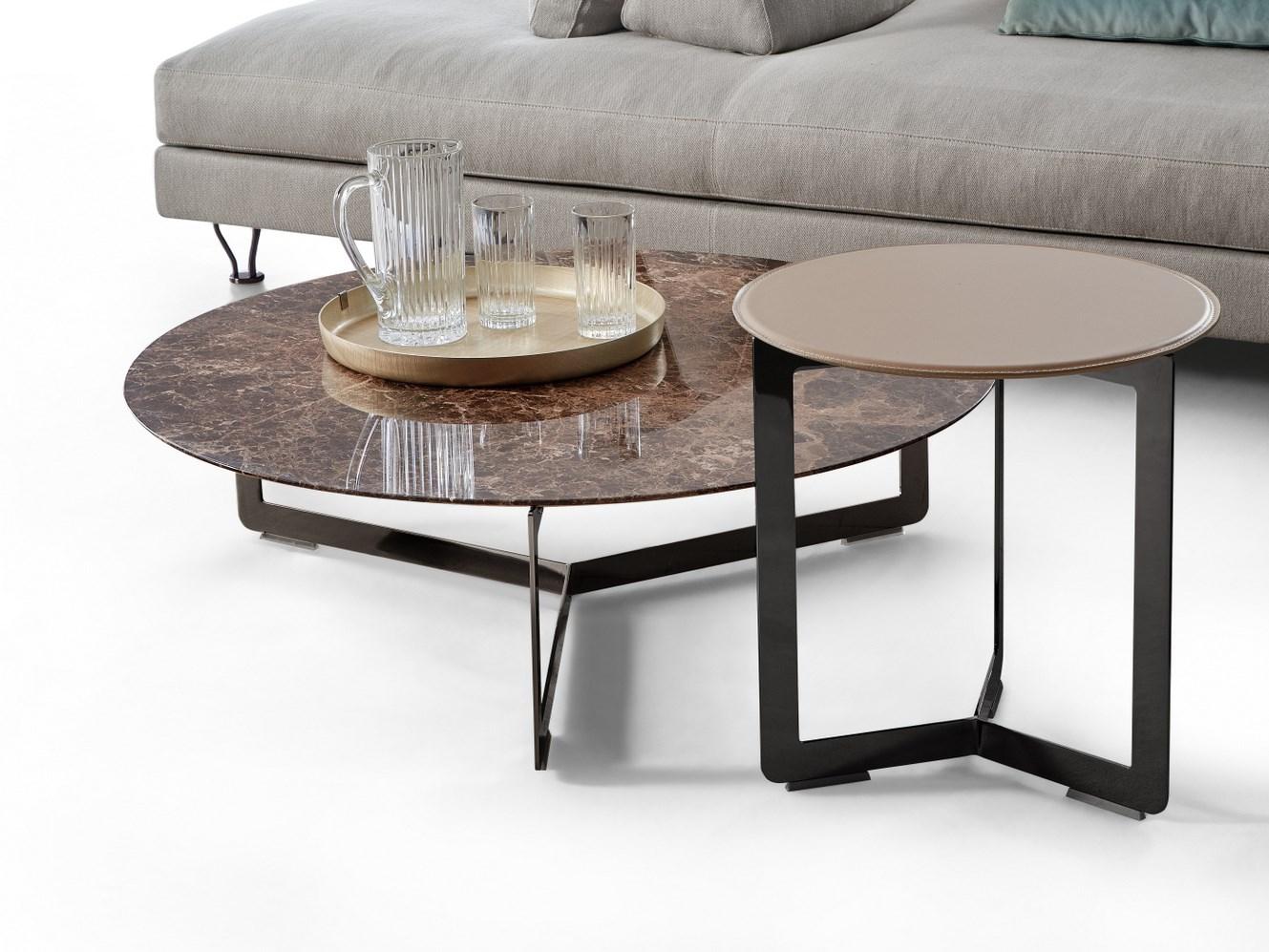 MALIBÙ Round tanned leather coffee table