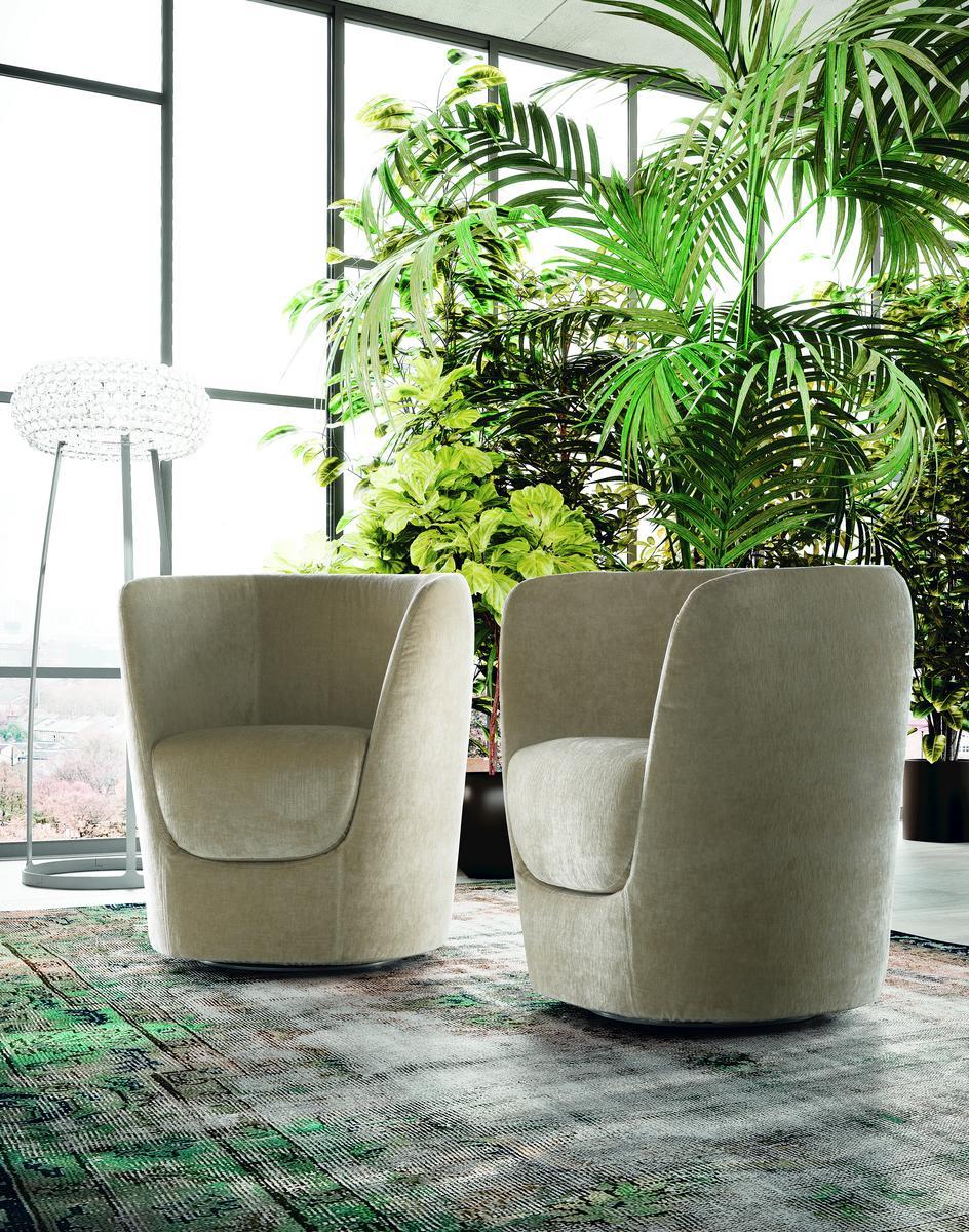 OPLÀ Swivel upholstered fabric armchair