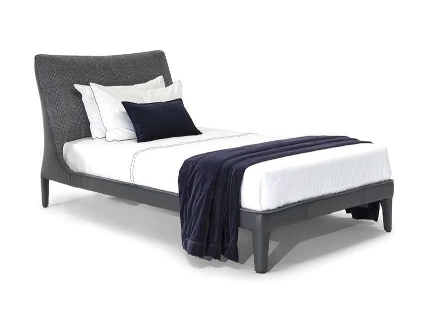 VENERE Leather single bed with upholstered headboard