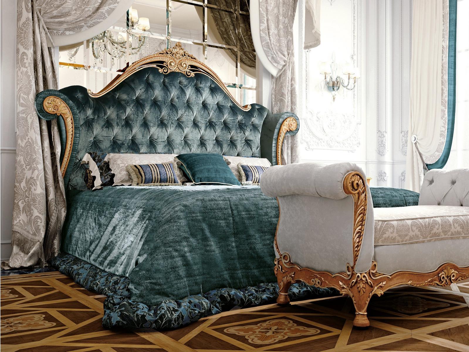 3680 Velvet bed with tufted headboard