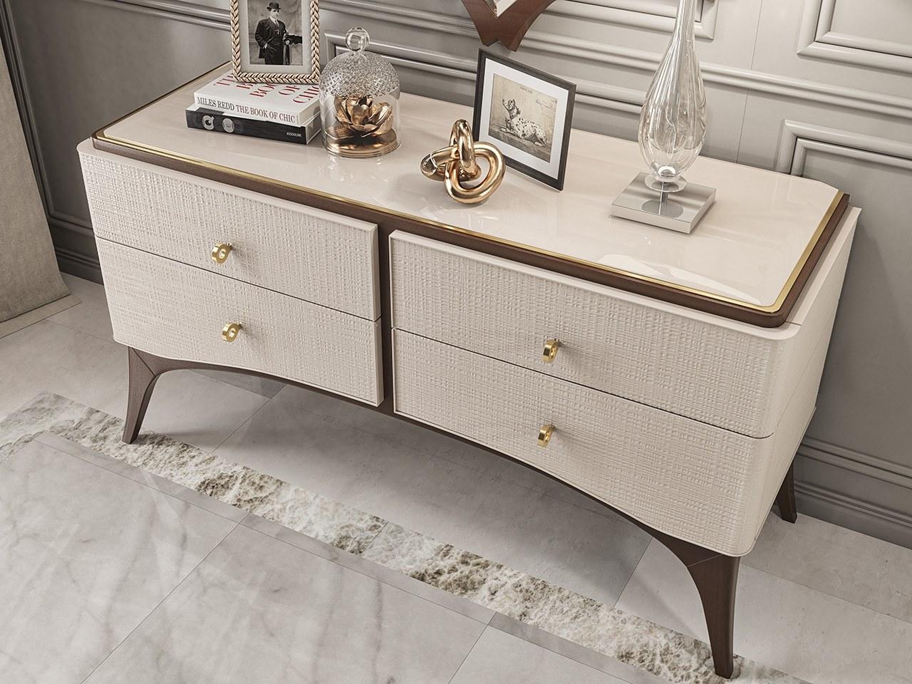 PR.108 Wooden chest of drawers with colored glass top