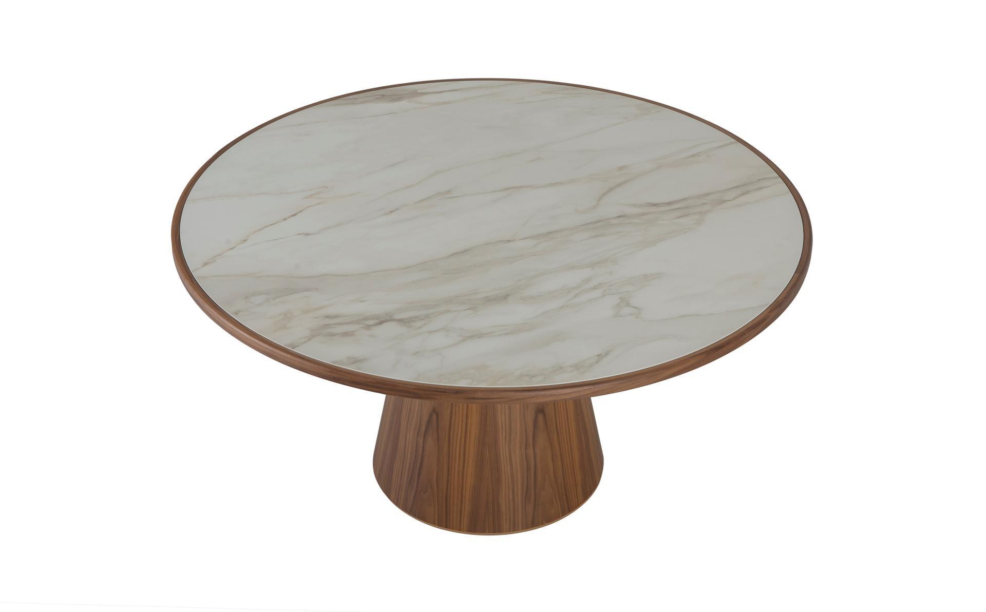 PRIME Round table in walnut and top in porcelain stoneware