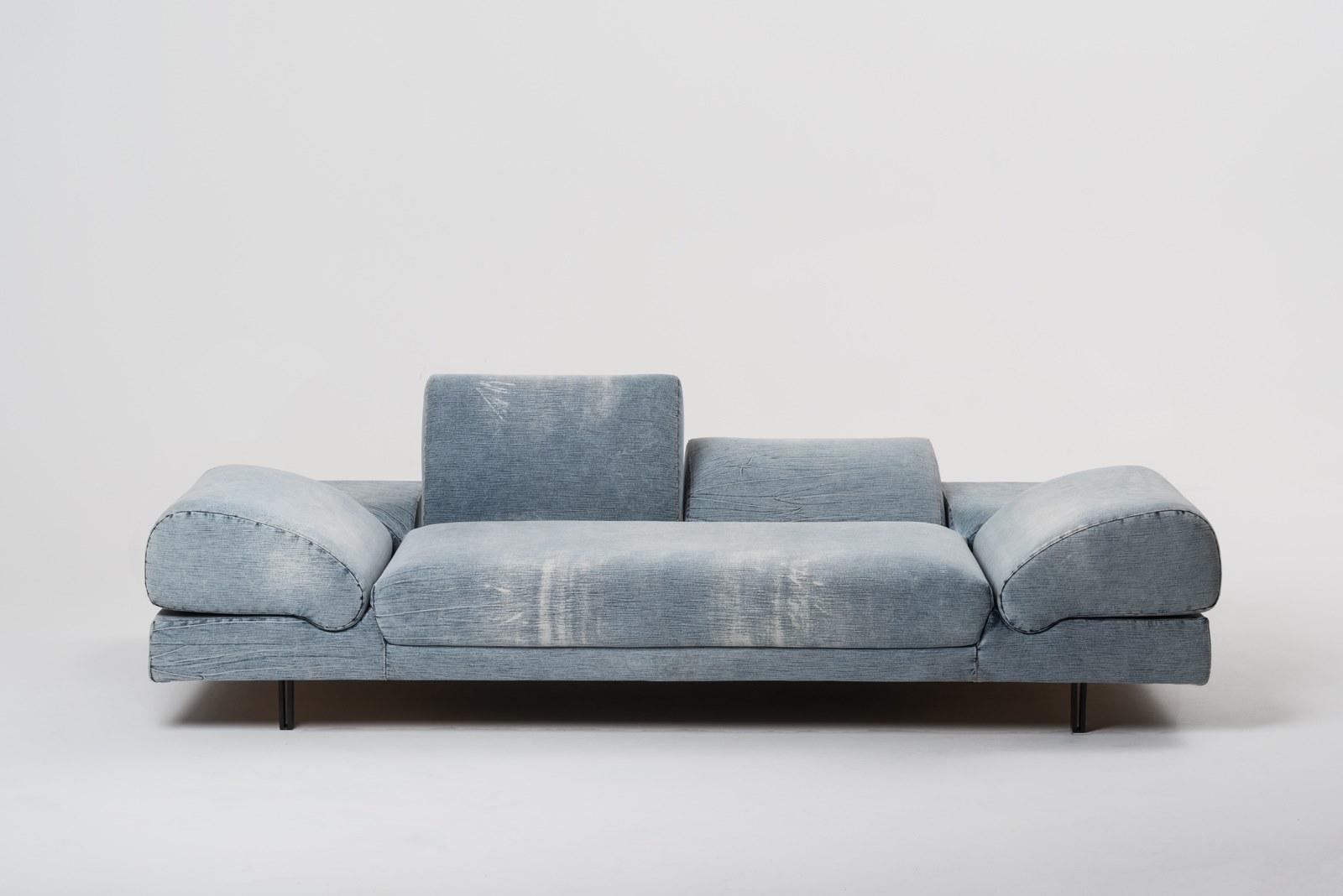 ROCCO Convertible 3 seater denim fabric sofa
