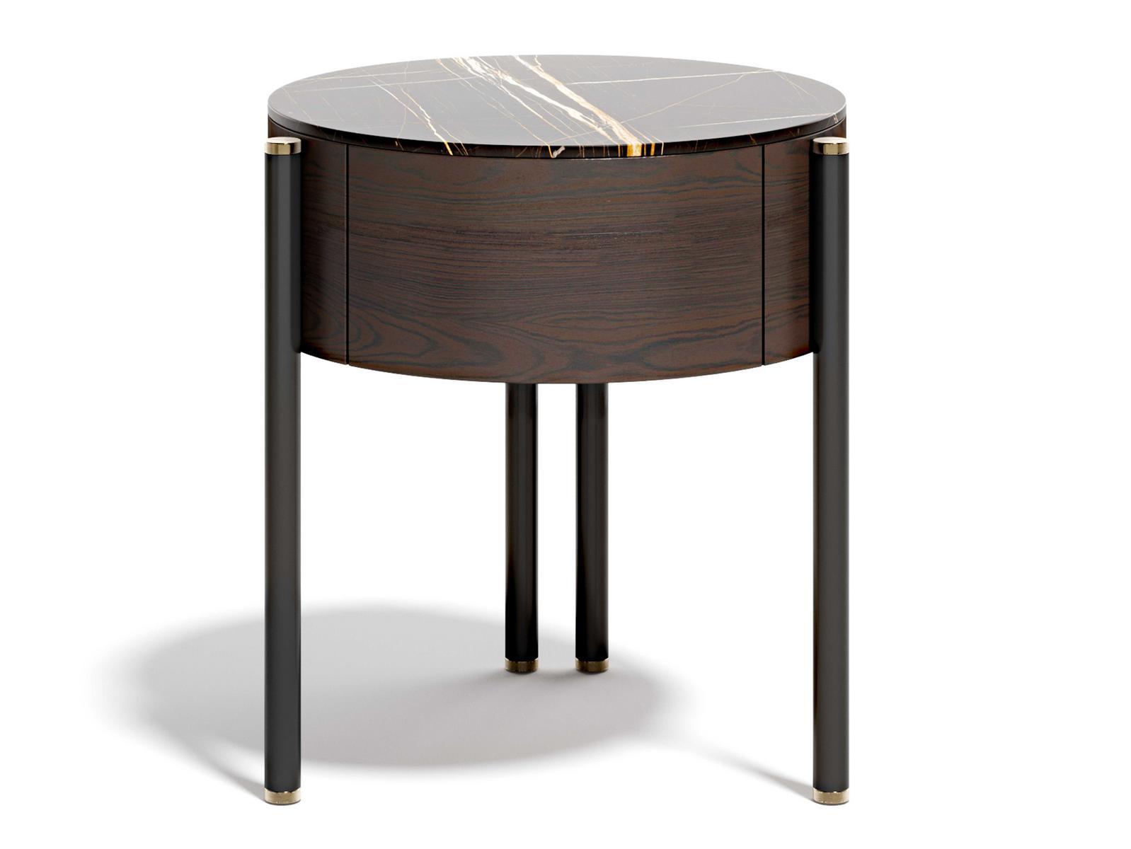 MAYFAIR Round wooden and marble bedside table