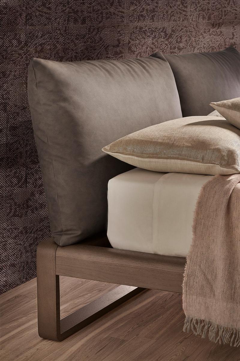 MARTIN Wooden double bed with upholstered headboard