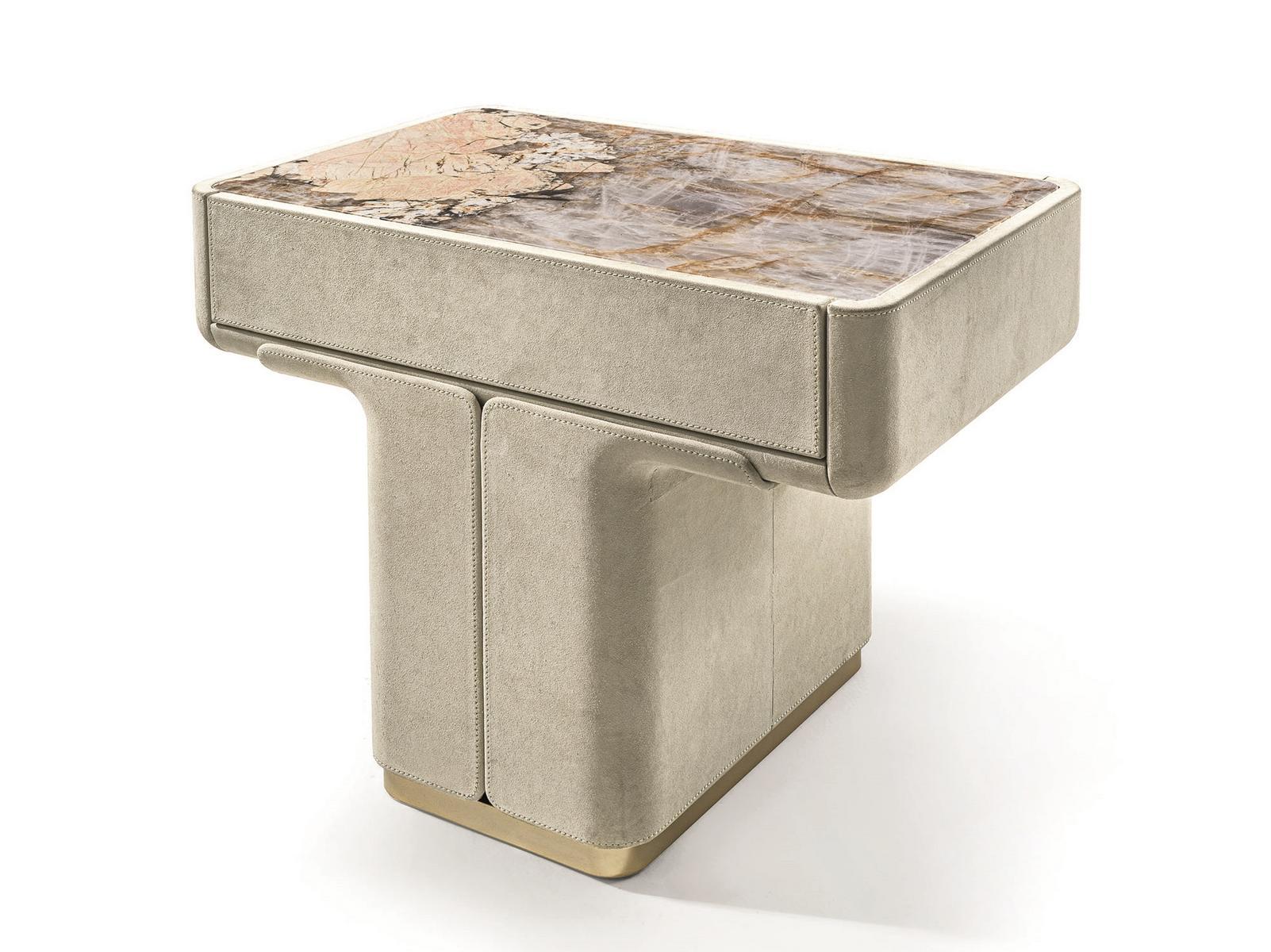 DO Rectangular leather bedside table with doors