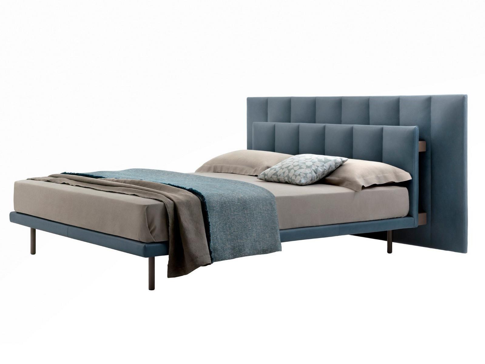 GRANGALA Fabric or leather double bed with upholstered headboard