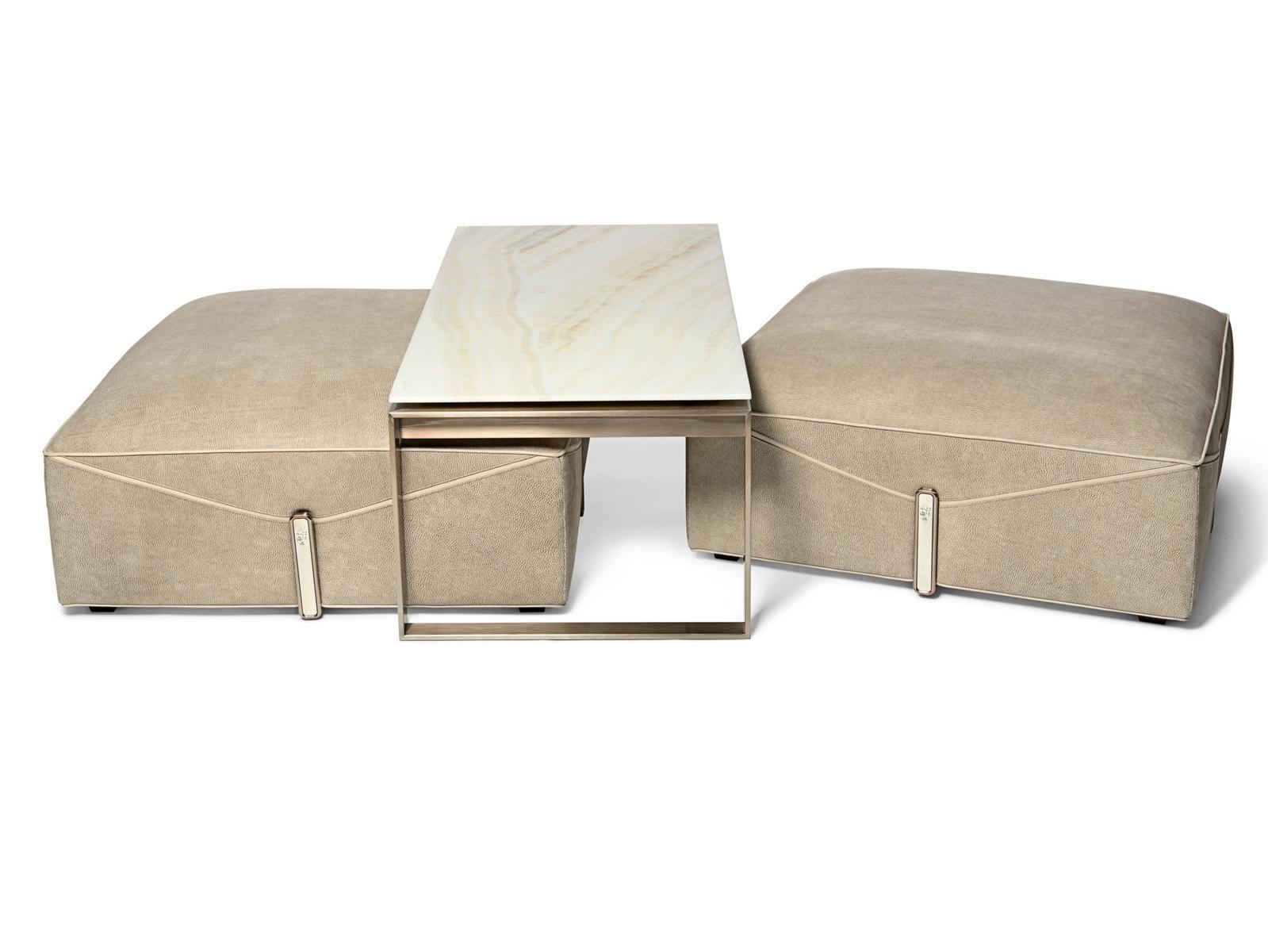 BASTIAN Upholstered square leather pouf