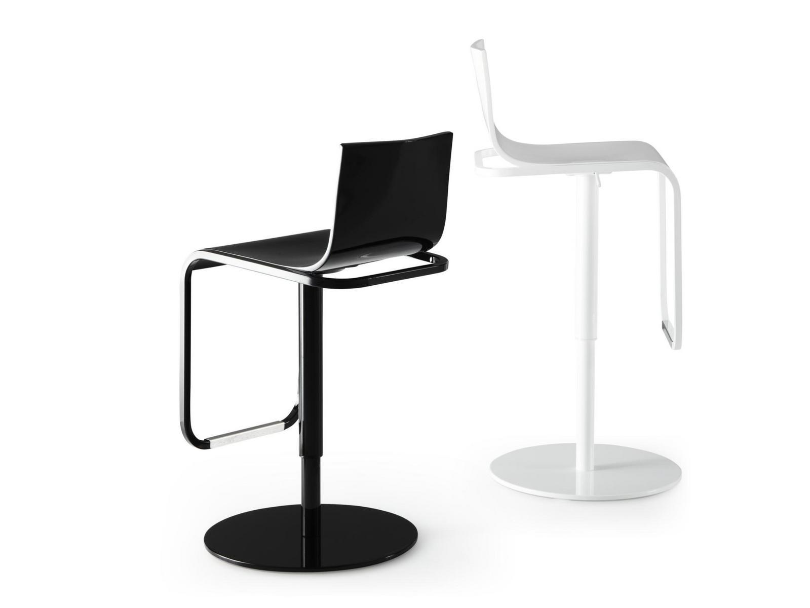 JOLIE Height-adjustable steel and wood stool with footrest