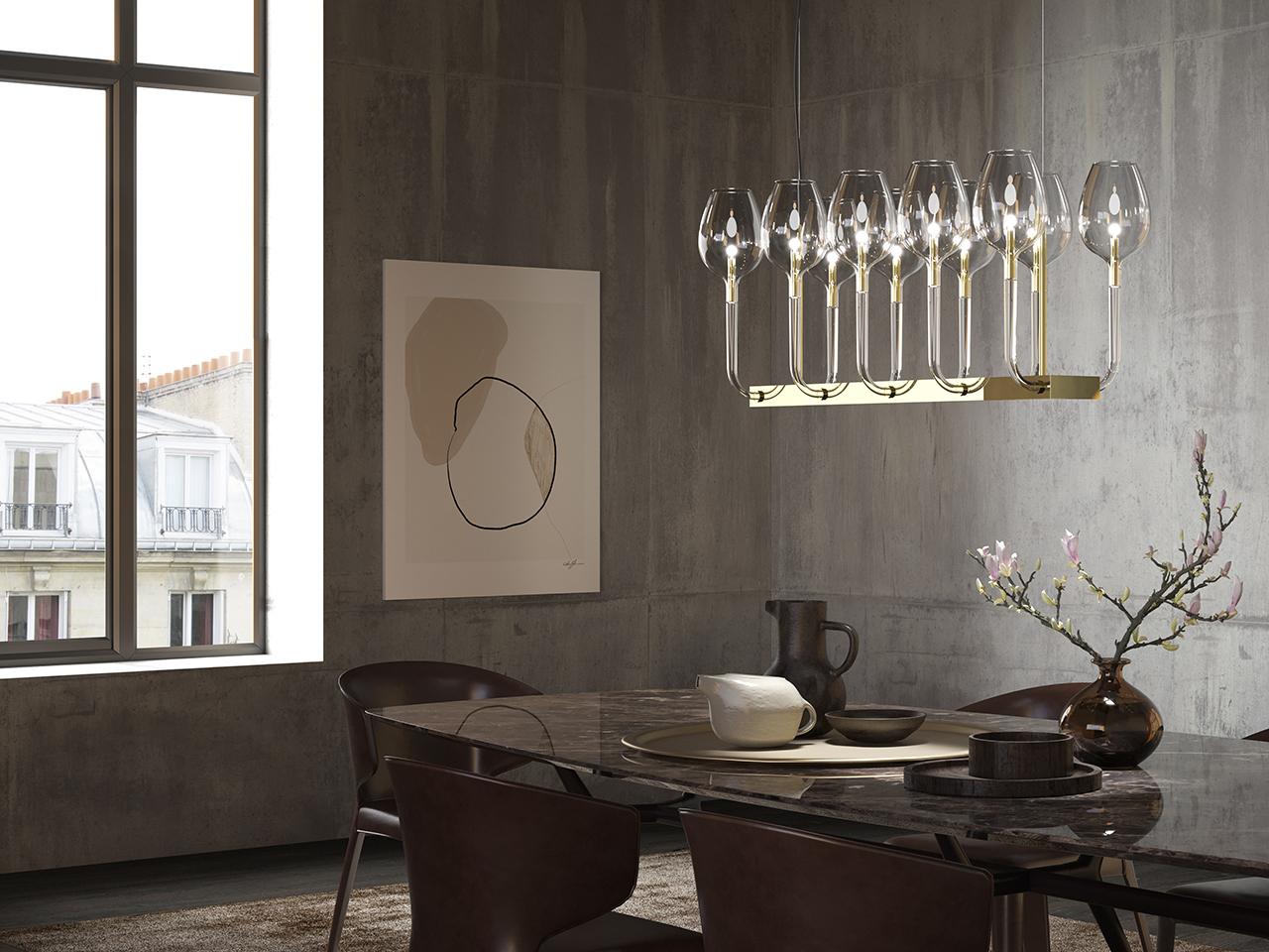 ROSÈ 3050/L10 LED blown glass and metal chandelier