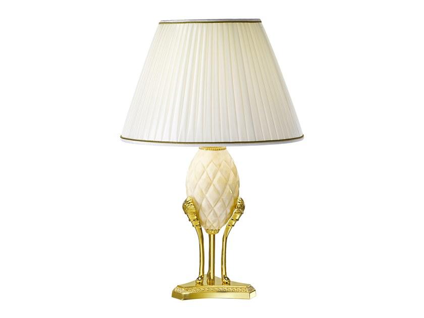 KELLY 7005/L Gold plated table lamp with alabaster and pleated silk shade