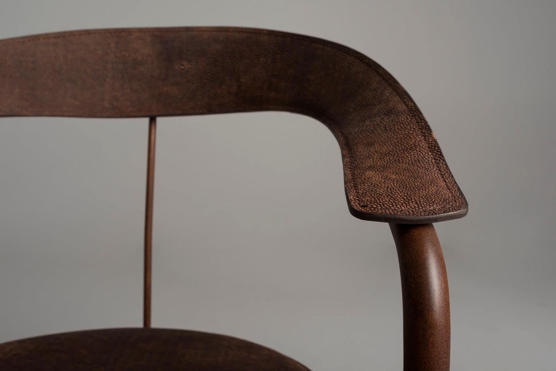 PARABOLICA Tanned leather and Corten™ chair with armrests