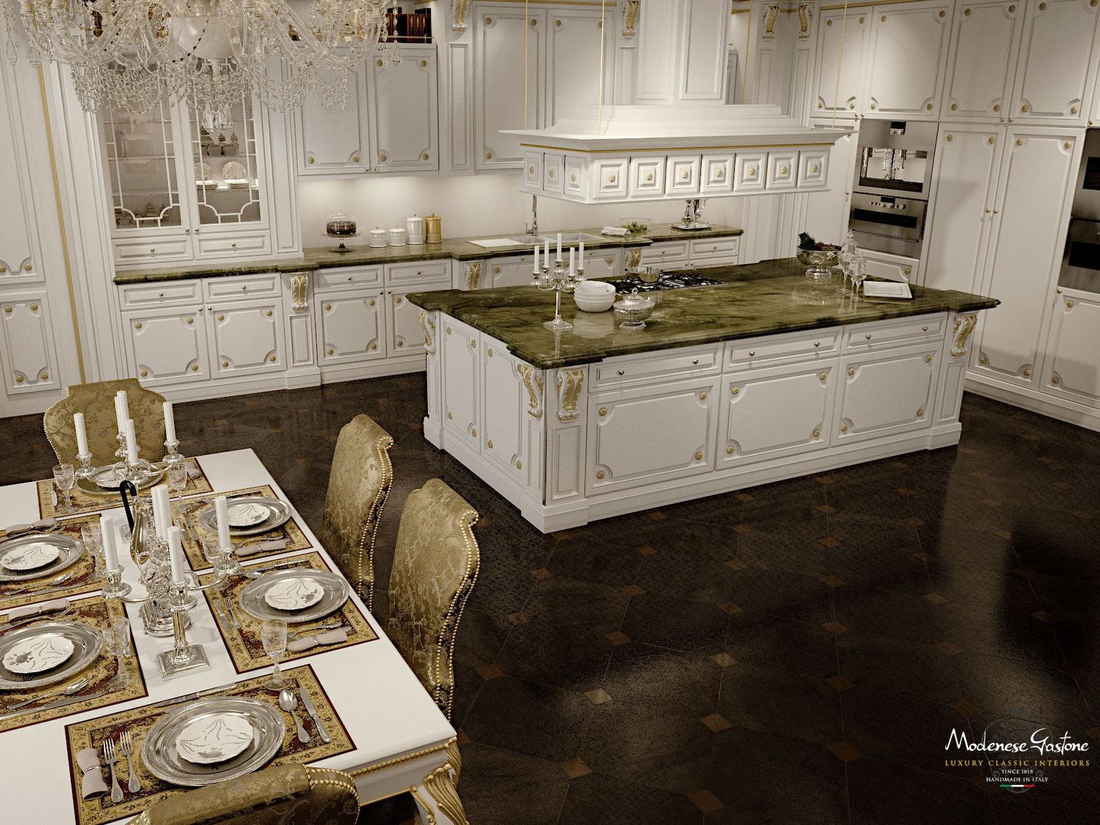 Custom solid wood kitchen with island Modenese Gastone Romantica - Ivory And Gold