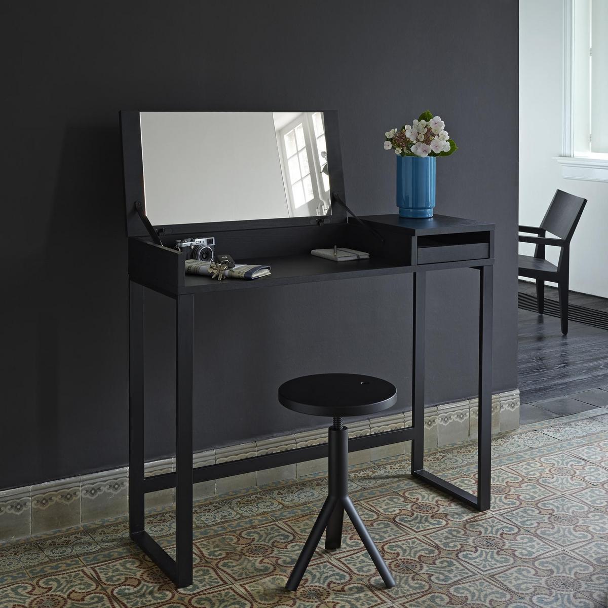 IKE Height-adjustable steel and wood stool