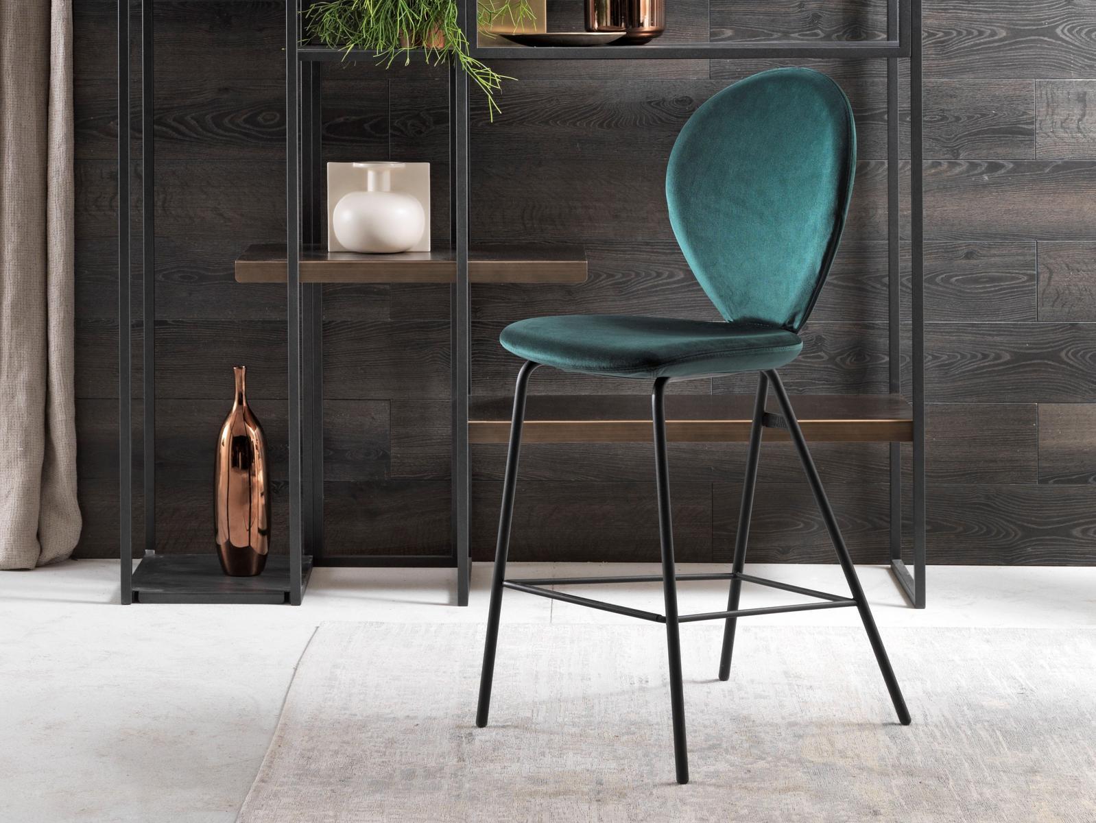 PERLA Upholstered fabric stool with back