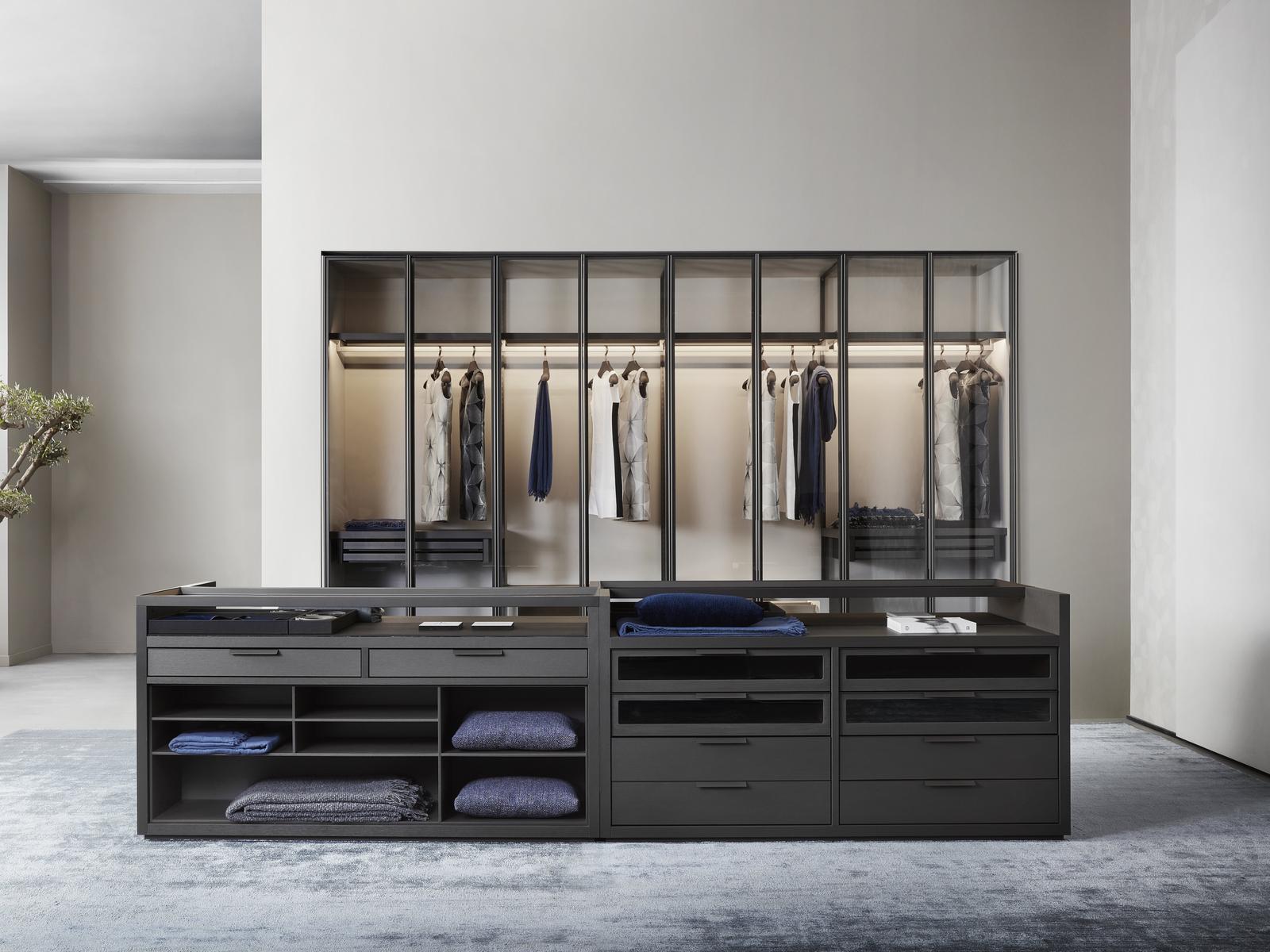 PRIVATE Wood and glass chest of drawers