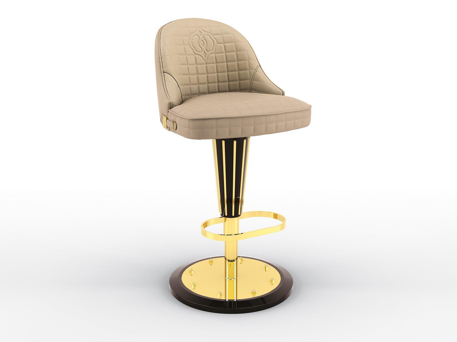 OPHELIA High leather barstool with back