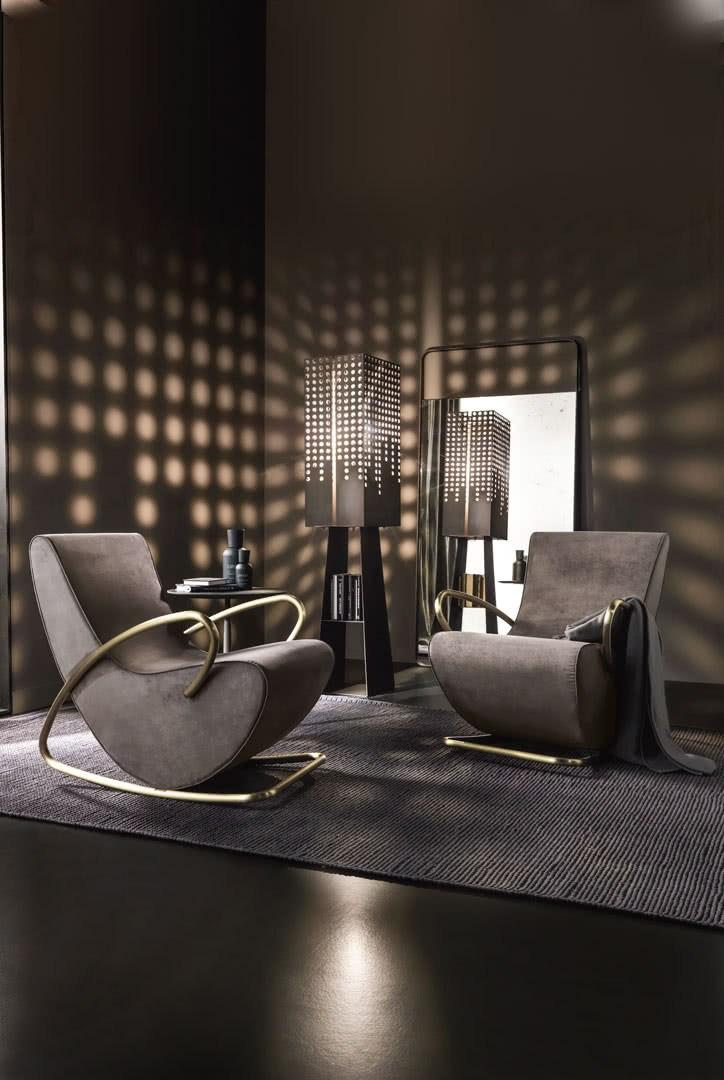 CAMILLA Rocking fabric armchair with armrests