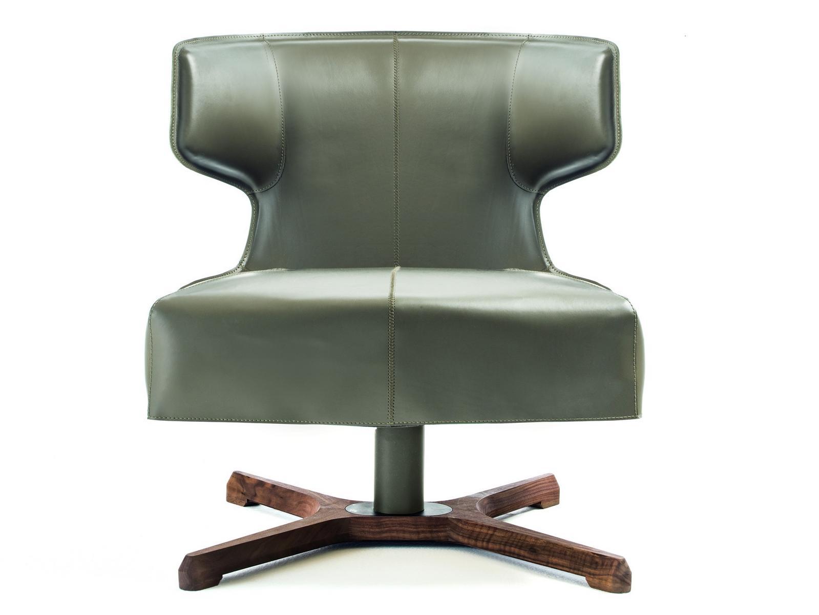 ARGO Swivel leather armchair with 4-spoke base
