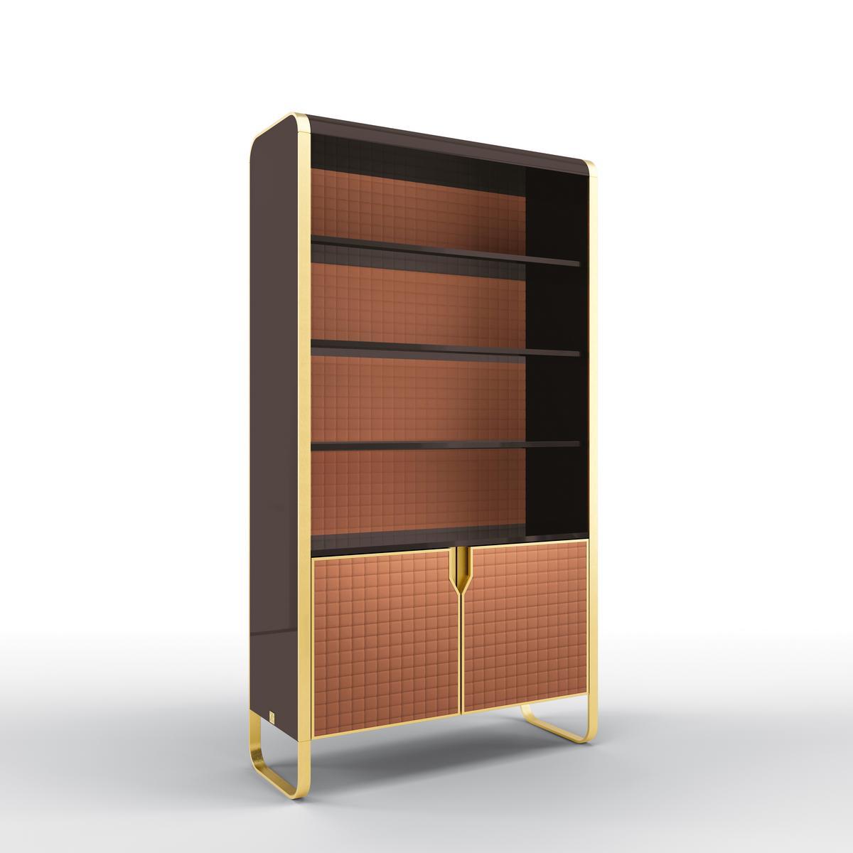 DAFNE Freestanding bookcase in solid wood and leather