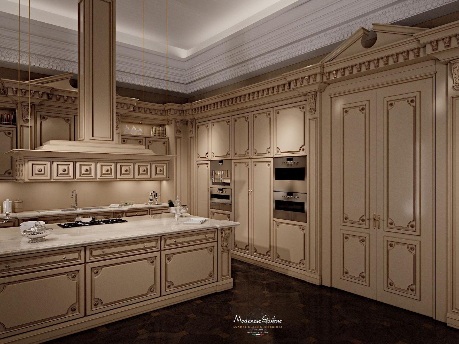 Custom solid wood kitchen with island Modenese Gastone Romantica - Lacquered And Patinated