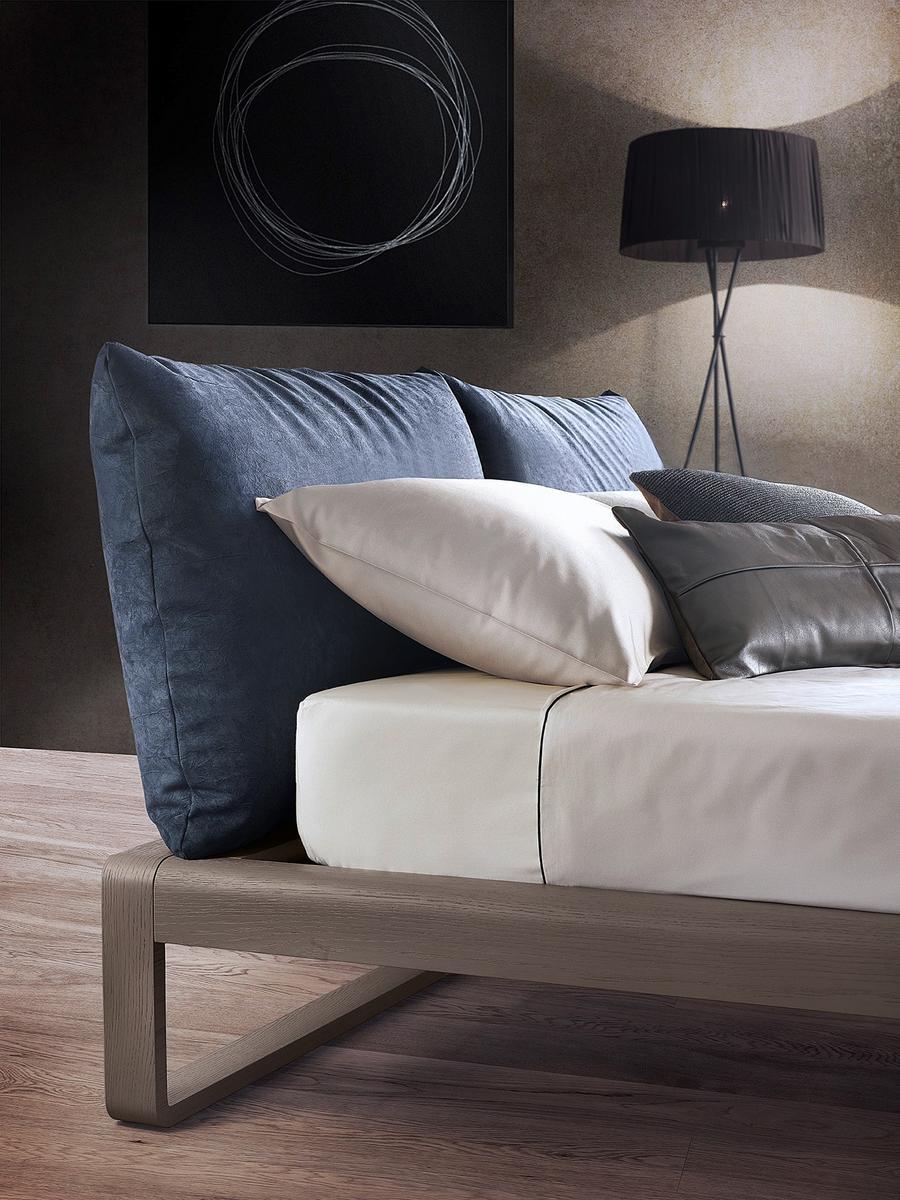 MARTIN Wooden double bed with upholstered headboard