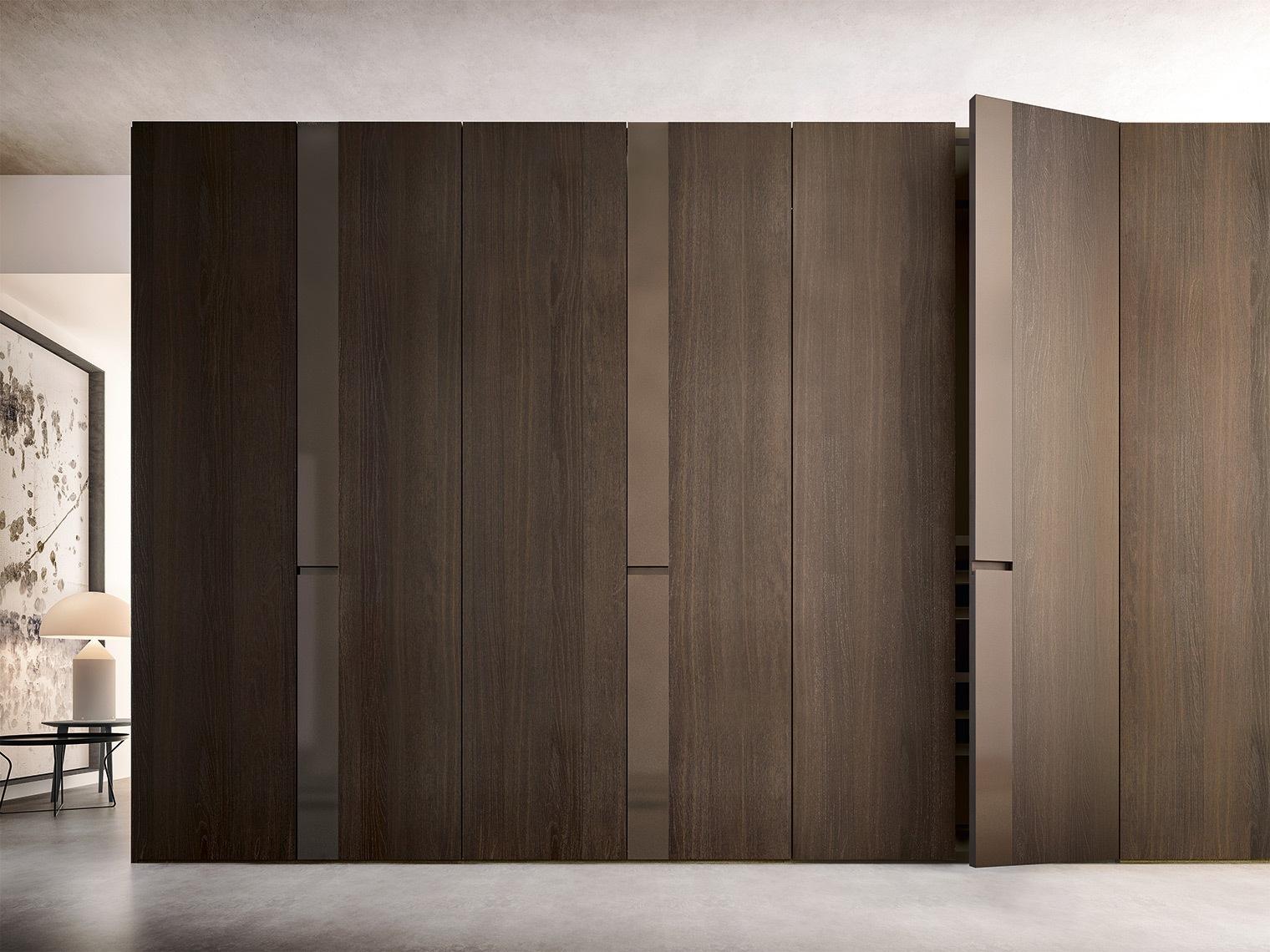 STRIP Modular veneer wardrobe with coplanar doors