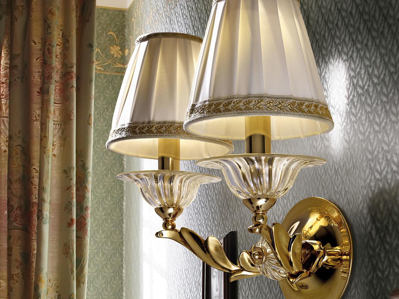 LUCILLA 550/A2 Shaded gold plated finish wall light with crystal and shades