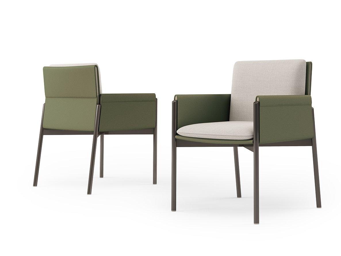 ZENIT Chair with armrests covered in leather and fabric