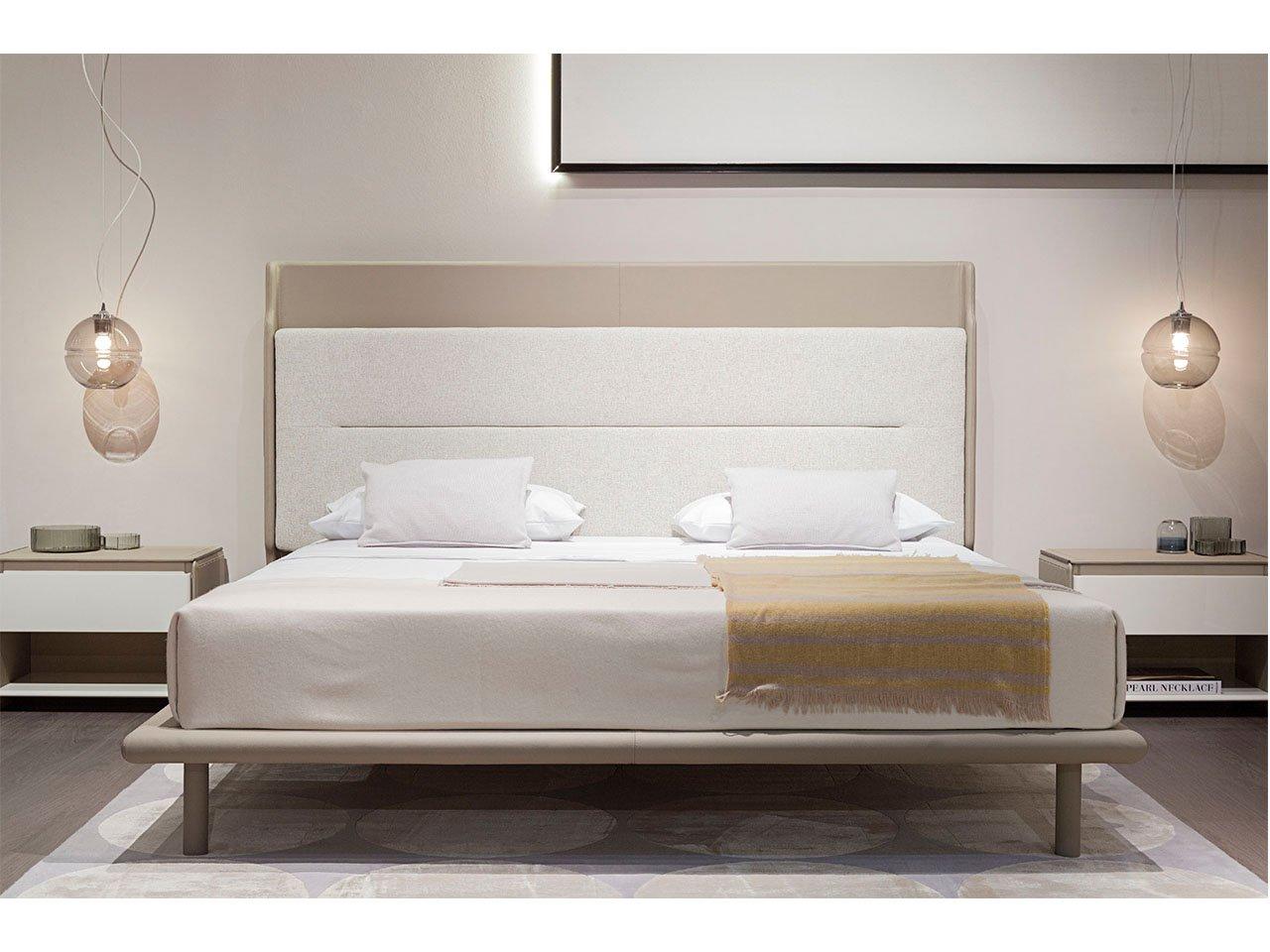 ZERO Leather double bed with upholstered headboard