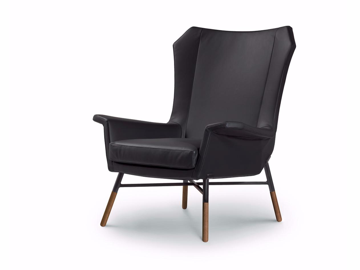 GIULIETTA Upholstered leather armchair with armrests